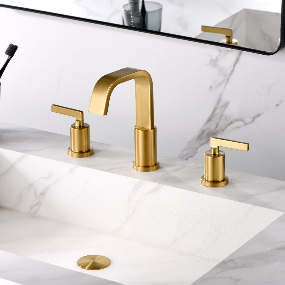 Luxier WSP04-T 2-Handle Widespread Bathroom Faucet with Drain, Brushed Gold