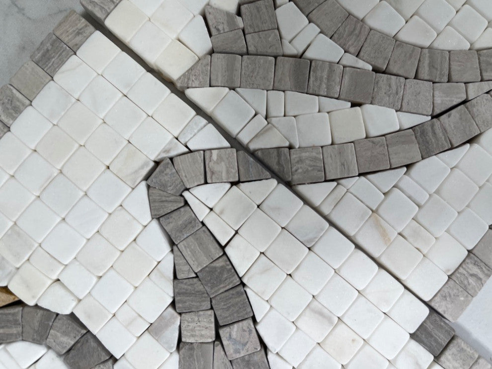 Marble Mosaic Border Listello Accent Tile Floral White Wooden 5.9x18.5, 1 piece