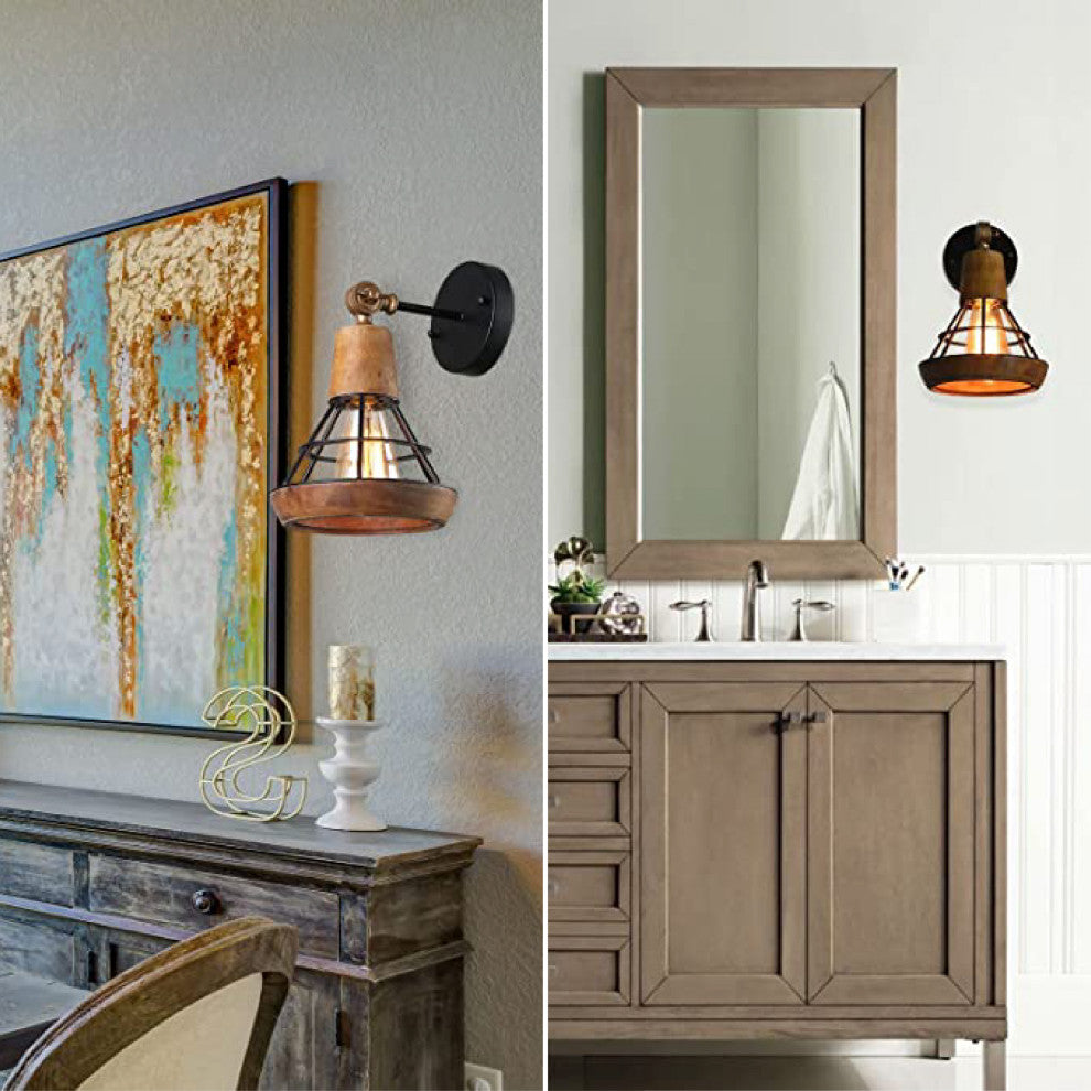 1-Light bathroom wall sconce Wood & Metal brushed nickel wall sconce