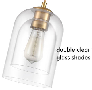 Modern Brass Mini Pendant Light Double Bell Glass Shade