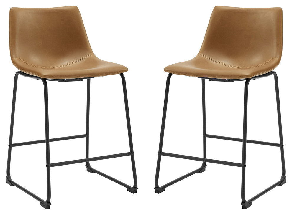 24" Faux Leather Counter Stool 2 pack, Whiskey Brown