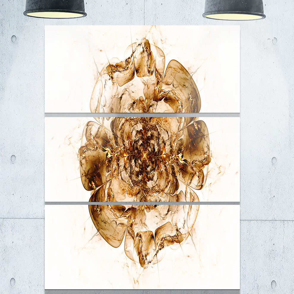 "Brown Fractal Flower in White" Digital Metal Wall Art, 3 Panels, 28"x36"