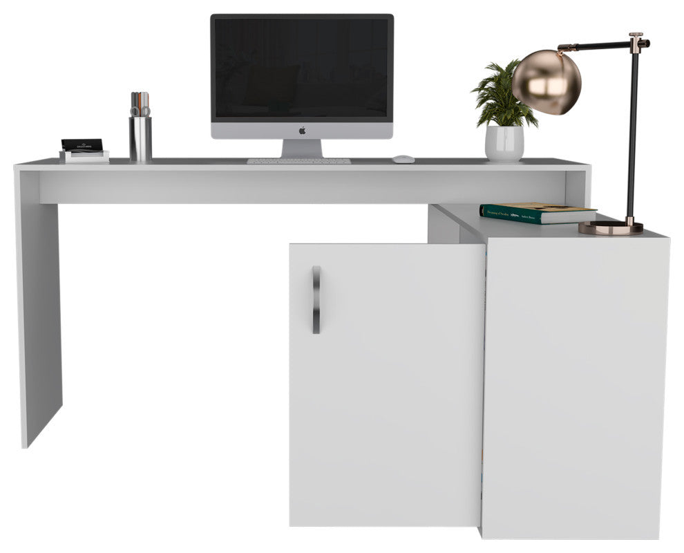Dallas L-Shaped Home Office Desk with 2 Open Shelves and Cabinet, Light Gray