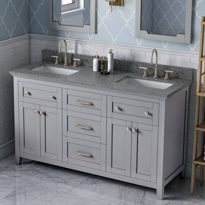 Chatham Traditional 60" Grey Double Sink Vanity, Boulder Cultured Marble Vanity