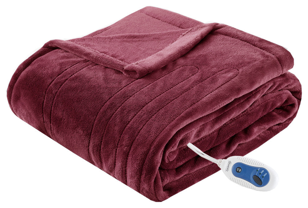 Beautyrest Knitted Solid Microlight Heated Throw, Red