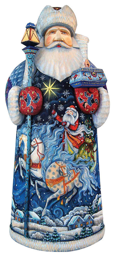 Winter Sleigh Ride In Santa, Woodcarved Figurine