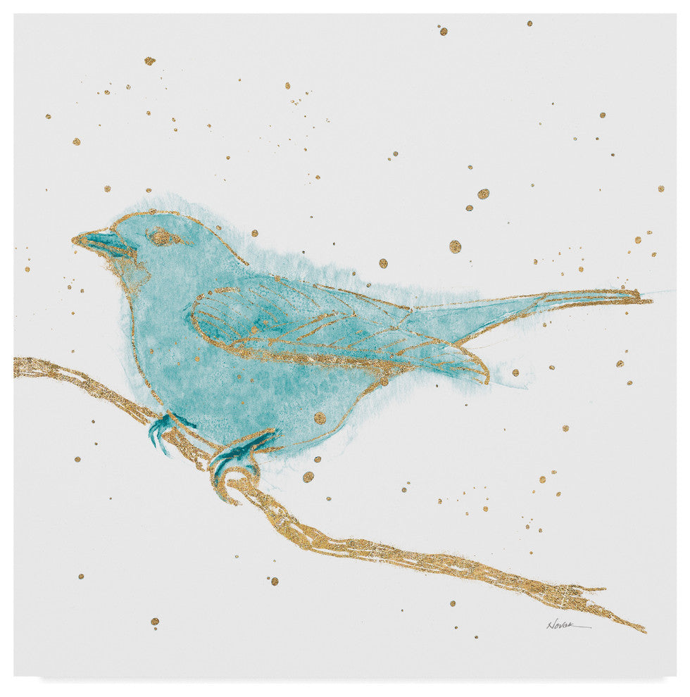Shirley Novak 'Gilded Bird I Teal' Canvas Art, 14"x14"
