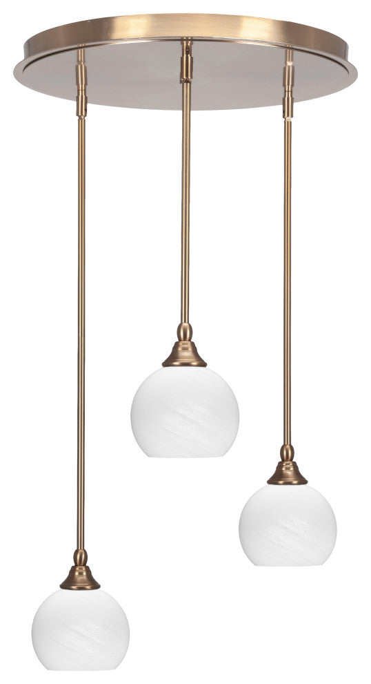 Empire 3-Light Cluster Pendalier, New Age Brass/White Marble