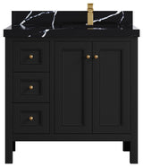 Nashville 36" Right Offset Bath Vanity, Black 2" Calacatta Black