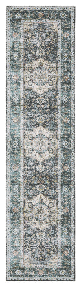 Celestia Machine Washable Medallion Indoor Area Rug, Blue, 2'x8'