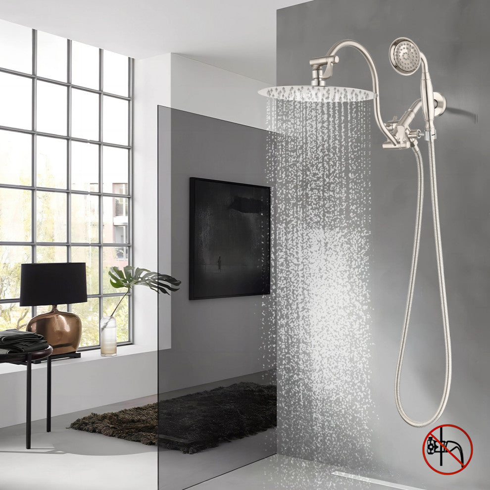 10'' Rainfall Shower Head With 12'' Upgrade Adjustable Extension Arm, Brushed Nickel