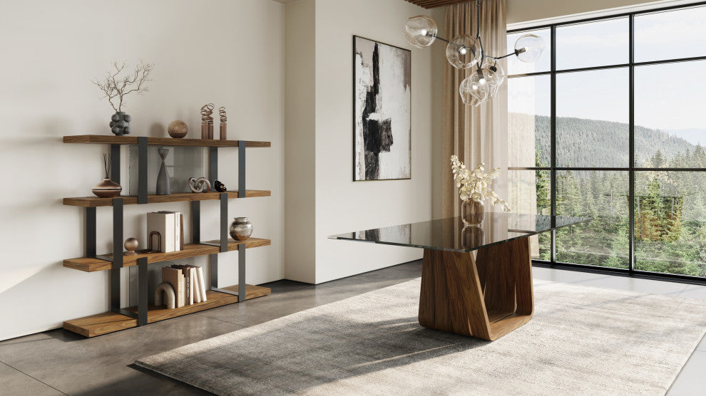 Modrest Brewer Modern Walnut and Black Bookshelf