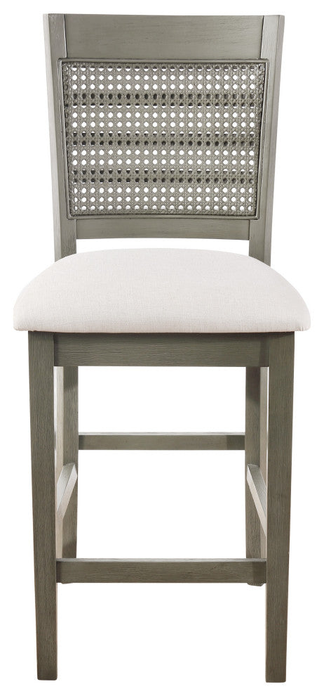 Walden 24" Cane Back Counter Stool With Antique Gray Base and Linen Fabric Seat