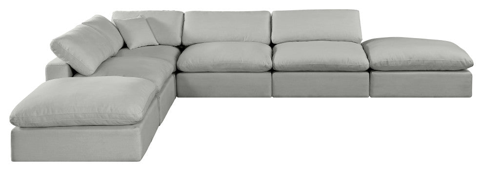 Comfy Upholstered L-Shaped Modular Sectional, Grey, 6-Piece: 3 Armless Chair, 1 Corner Chair, 2 Ottoman, Linen Textured Fabric