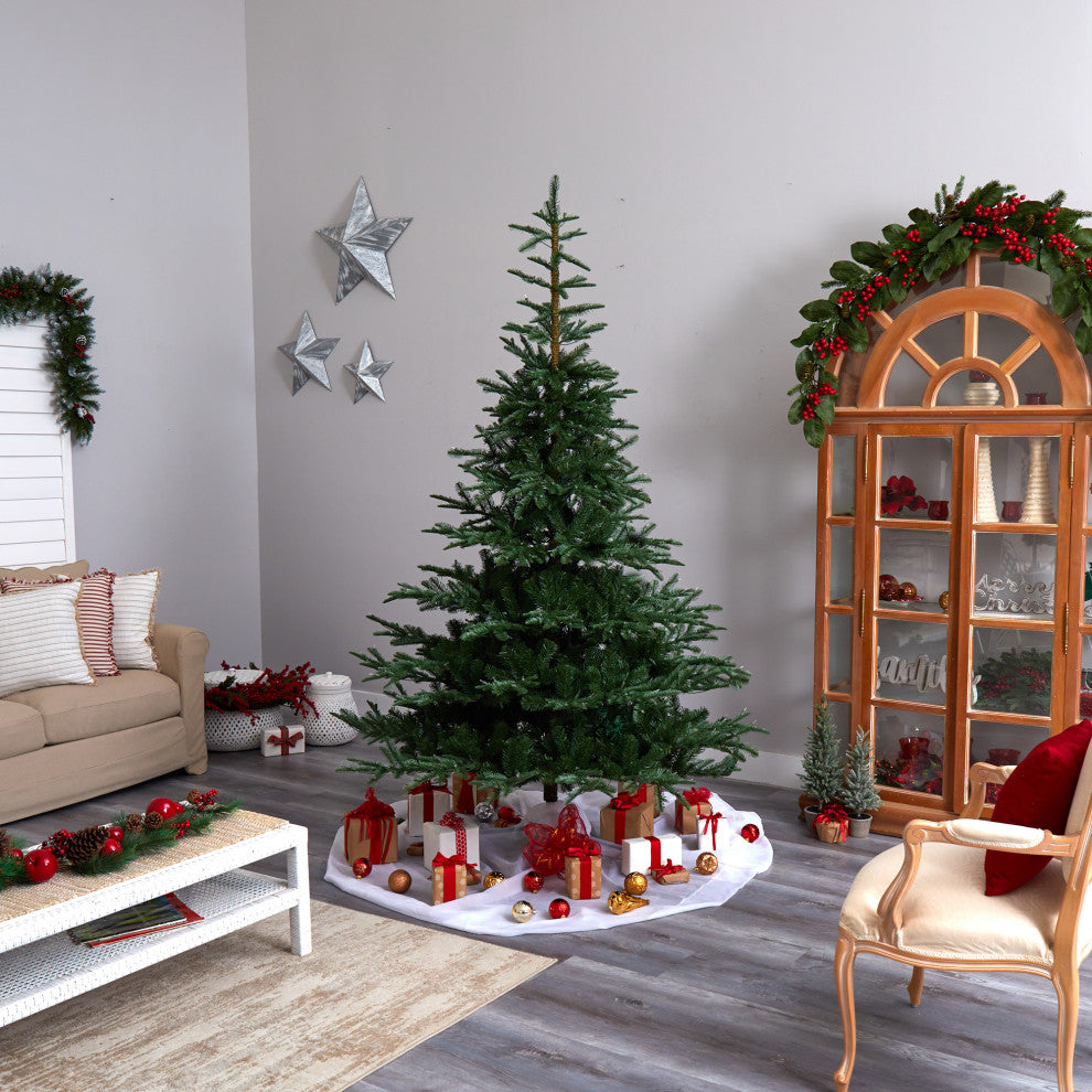 8' Layered Washington Spruce Faux Xmas Tree W/Clear Lights & Bendable Branches