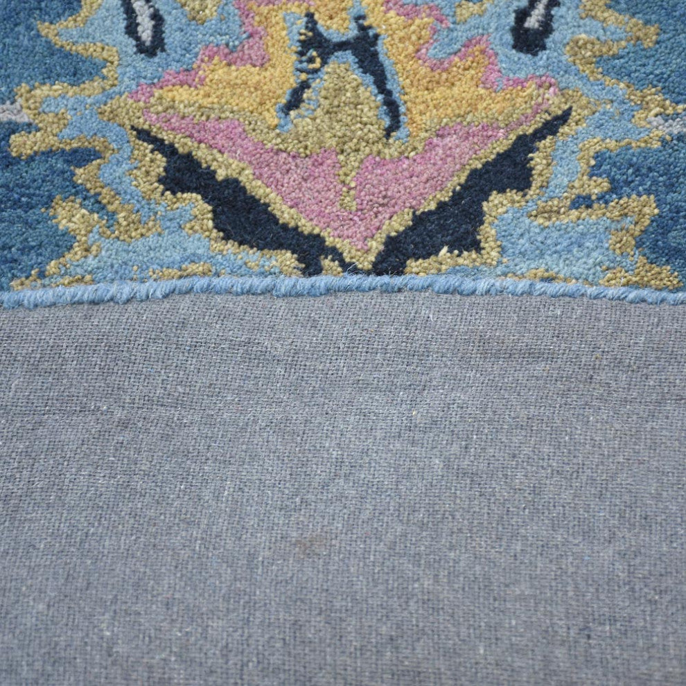 HAND TUFTED WOOL ECO-FRIENDLY AREA RUGS - Round,Light Blue,Floral