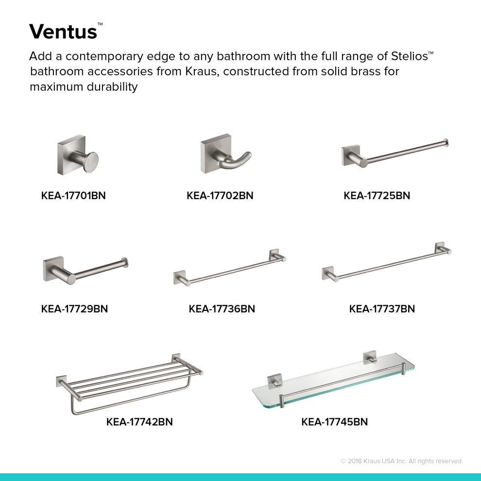 Ventus Bathroom Shelf with Towel Bar, Brushed Nickel