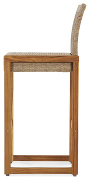 Resaca Outdoor Wicker Barstools, Set of 2, Light Multi-Brown and Teak