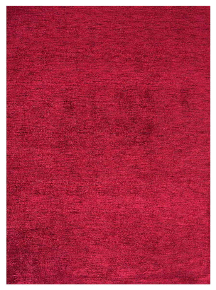 Hand Knotted Loom Silk Area Rug Solid Dark Red