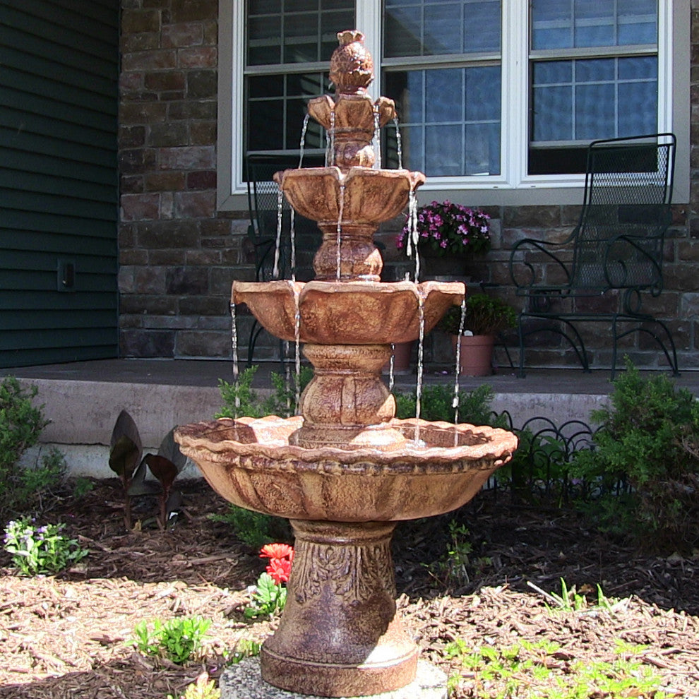 Sunnydaze 4-Tier Pineapple Outdoor Water Fountain Earth Finish Patio Feature-52"