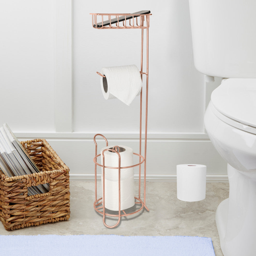 nu steel Freestanding Metal Wire Toilet Paper Roll Holder Stand, Copper Finish