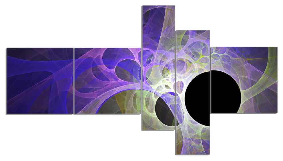 Blue Fractal Angel Wings, Abstract Wall Art Canvas, 60"x32", 5 panels