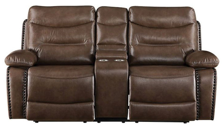 Aashi Loveseat With Console, Motion, Brown Leather-Gel Match