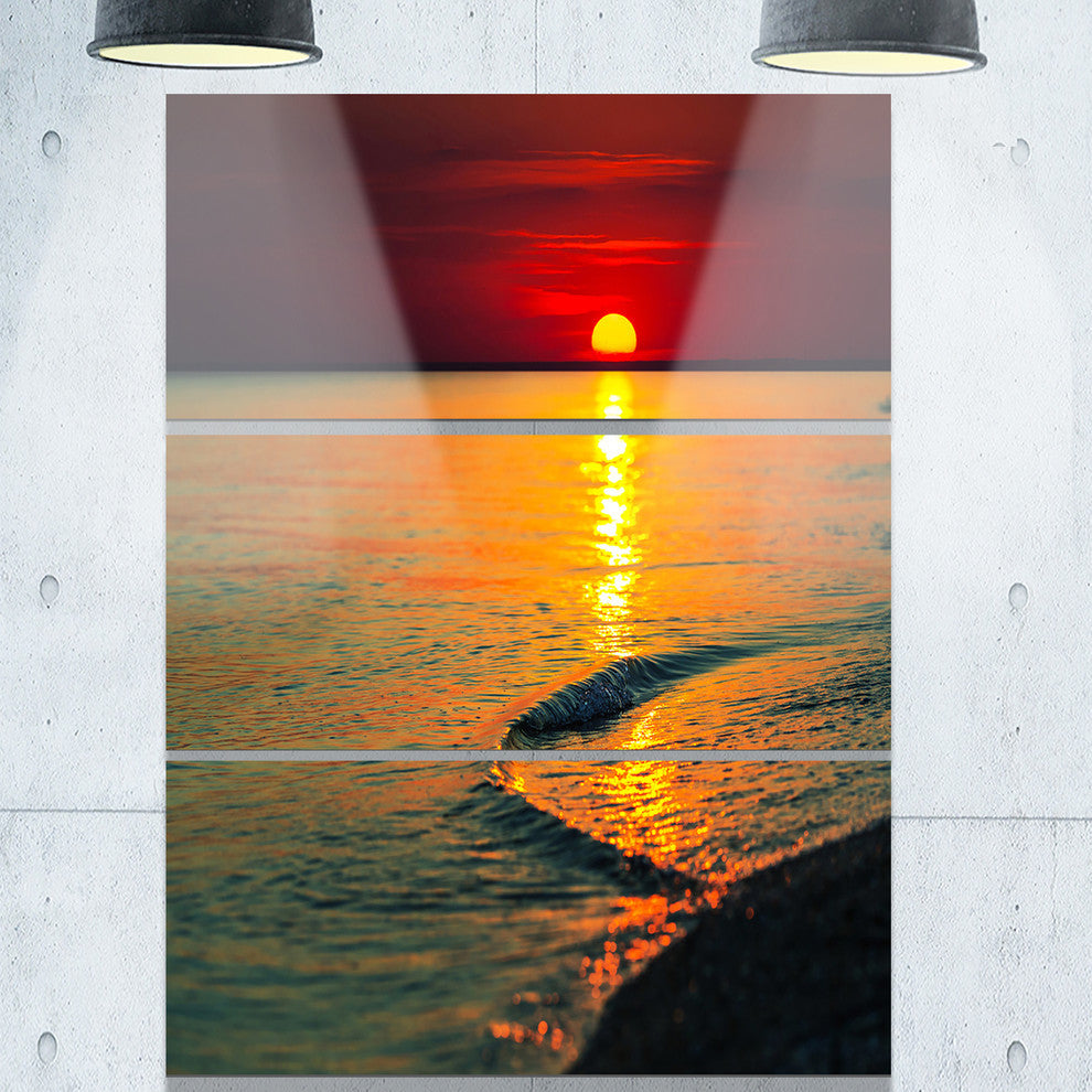 "Setting Sun Giving Color to Waters" Beach Metal Wall Art, 3 Panels, 28"x36"