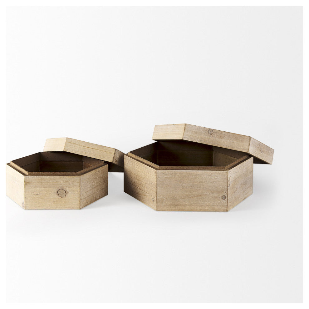 Set of Two Hexagonal Wooden Boxes