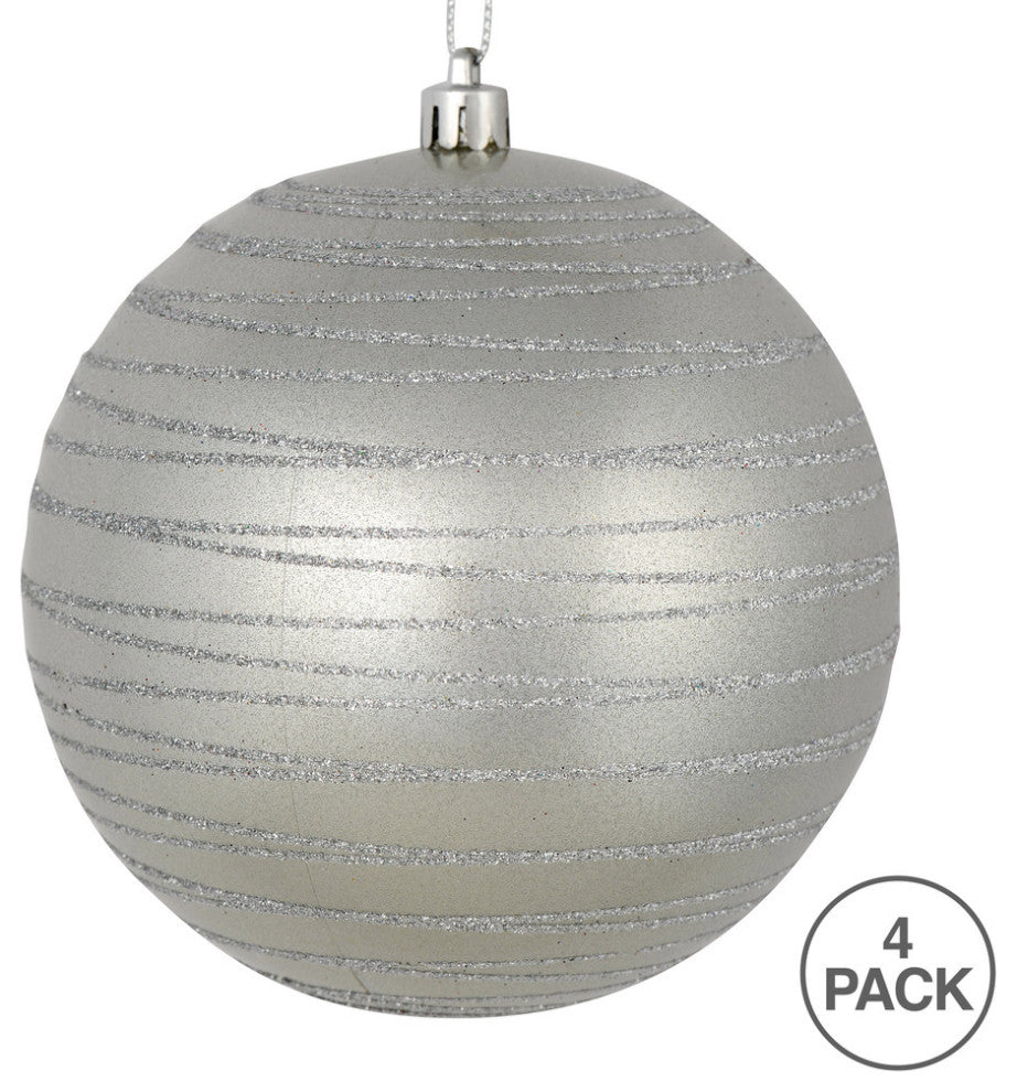 Vickerman N187607D 4" Silver Candy Finish Ball Ornament With Glitter Lines