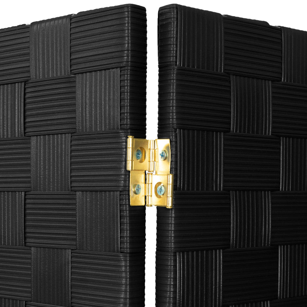 4 ft. Short Woven Fiber Outdoor All Weather Room Divider 6 Panel Black