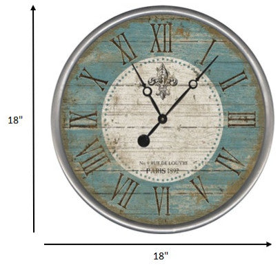 18" Vintage Teal Fleur de Lis Parisian Wall Clock