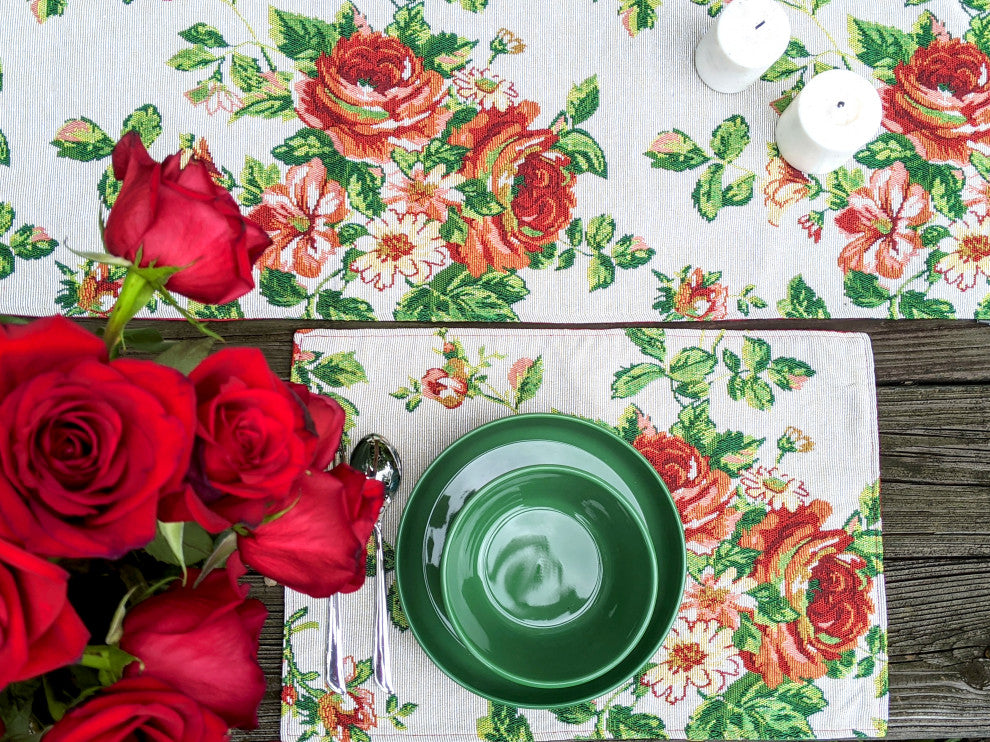 Sweet Roses Spring Summer Vintage Woven Tapestry Shabby Chic Cloth Placemats