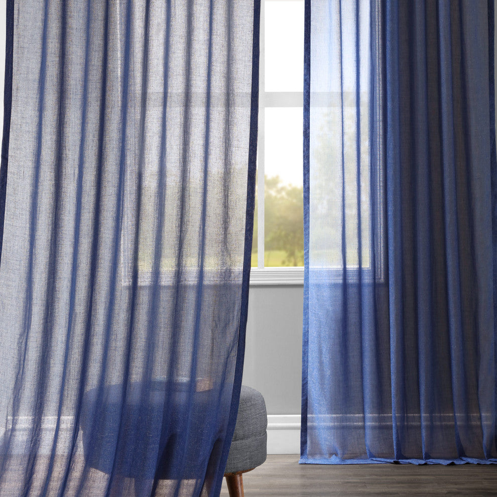 Faux Linen Sheer Curtain Single Panel, Blue Lapis, 50"x96"