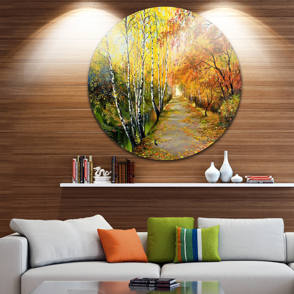 Beautiful Fall Forest, Landscape Round Wall Art, 11"