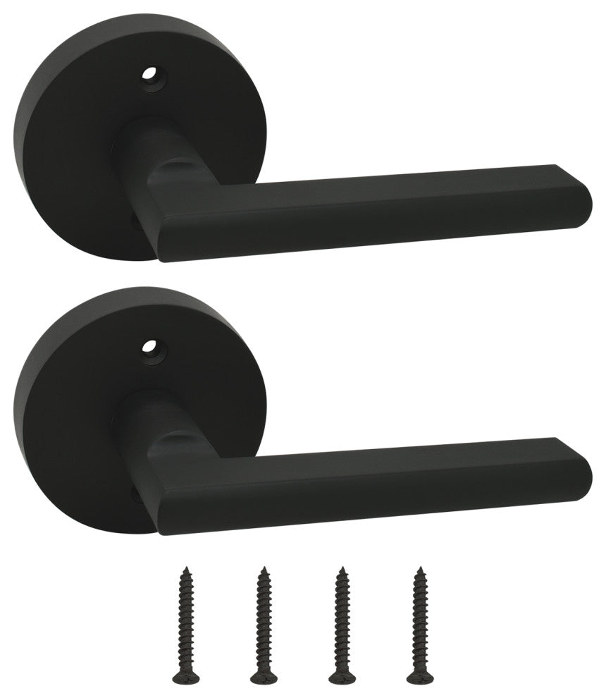 Nuk3y Thor Series Lever Door Handle Round Modern Contemporary Leverset, Matte Bl