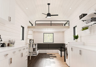 44" Gilmour Matte Black Damp Rated Ceiling Fan, LED Light Kit, Handheld Remote