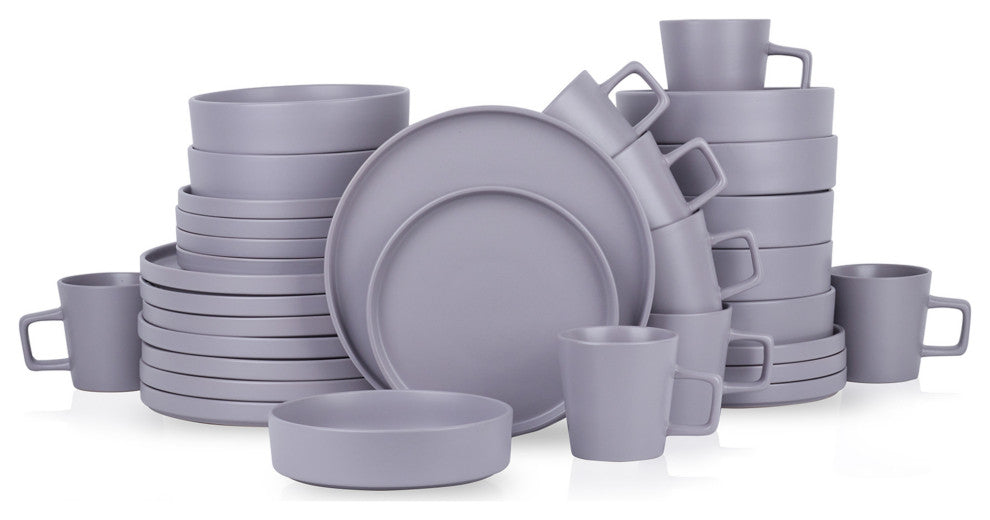 Stone Lain Cleo Stoneware 32 Piece Dinnerware Set, Light Gray