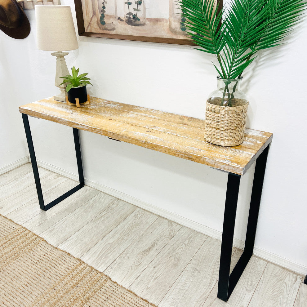 Barn Walls Bedroom Console Table Accent Table, Handcrafted, Boho Whitewash, 58" Length