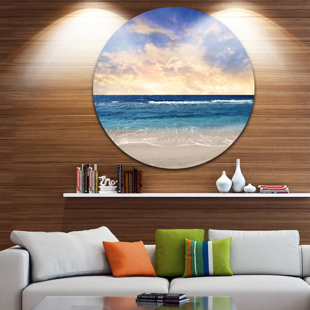 Clear Blue Sky And Ocean At Sunset, Seascape Round Wall Art, 23"