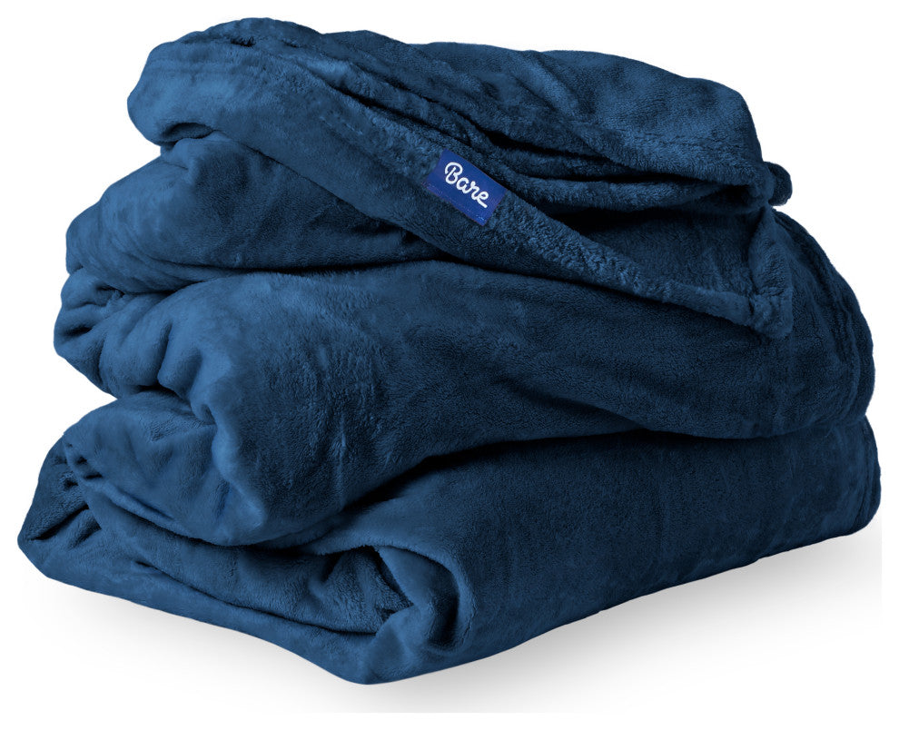 Bare Home Microplush Fleece Blanket, Dark Blue, Throw/Travel