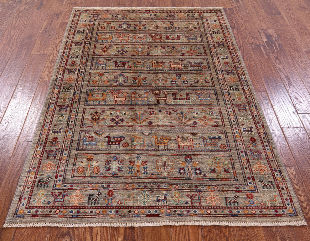 Handmade Persian Gabbeh Tribal Rug 4' 1" X 5' 11" - Q12513