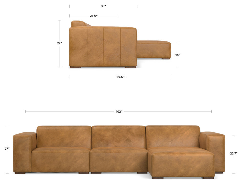 Rex Right-Facing Modular Sectional Sofa in Genuine Leather
