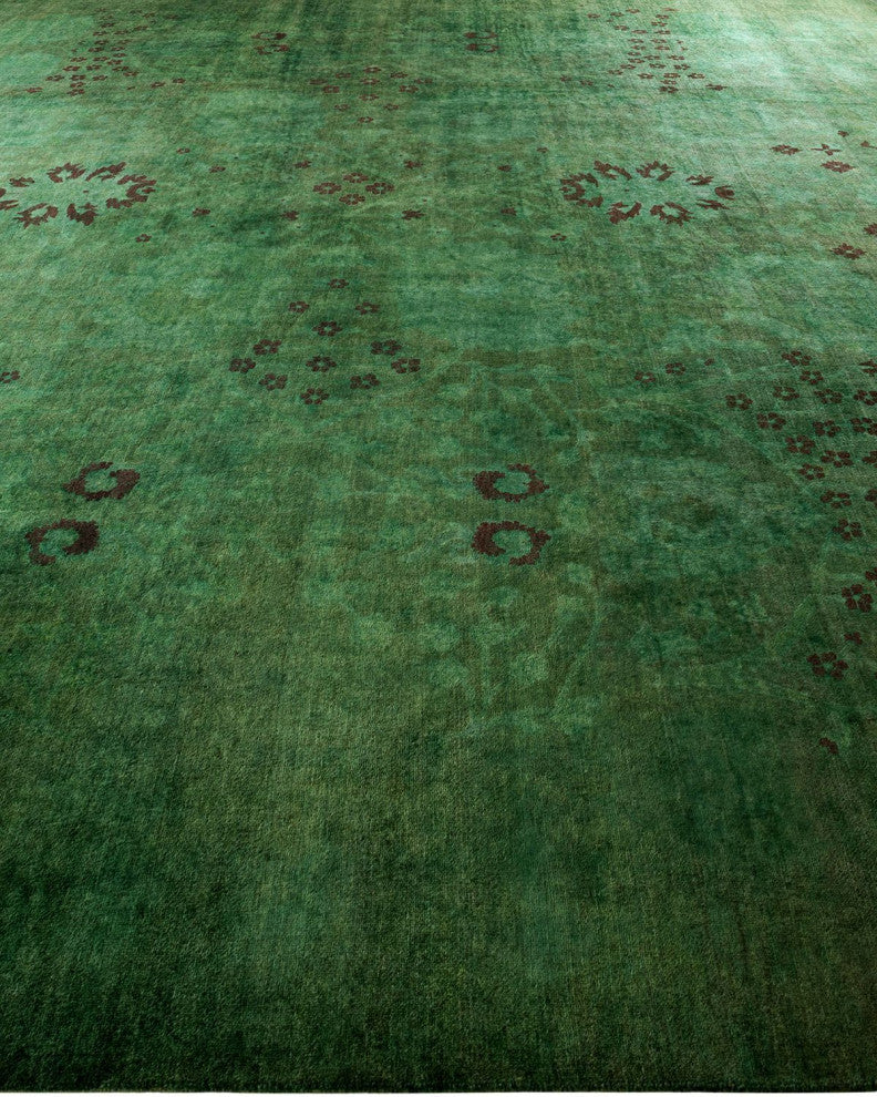Overdyed, One-of-a-Kind Hand-Knotted Area Rug Green, 11'10"x18'0"
