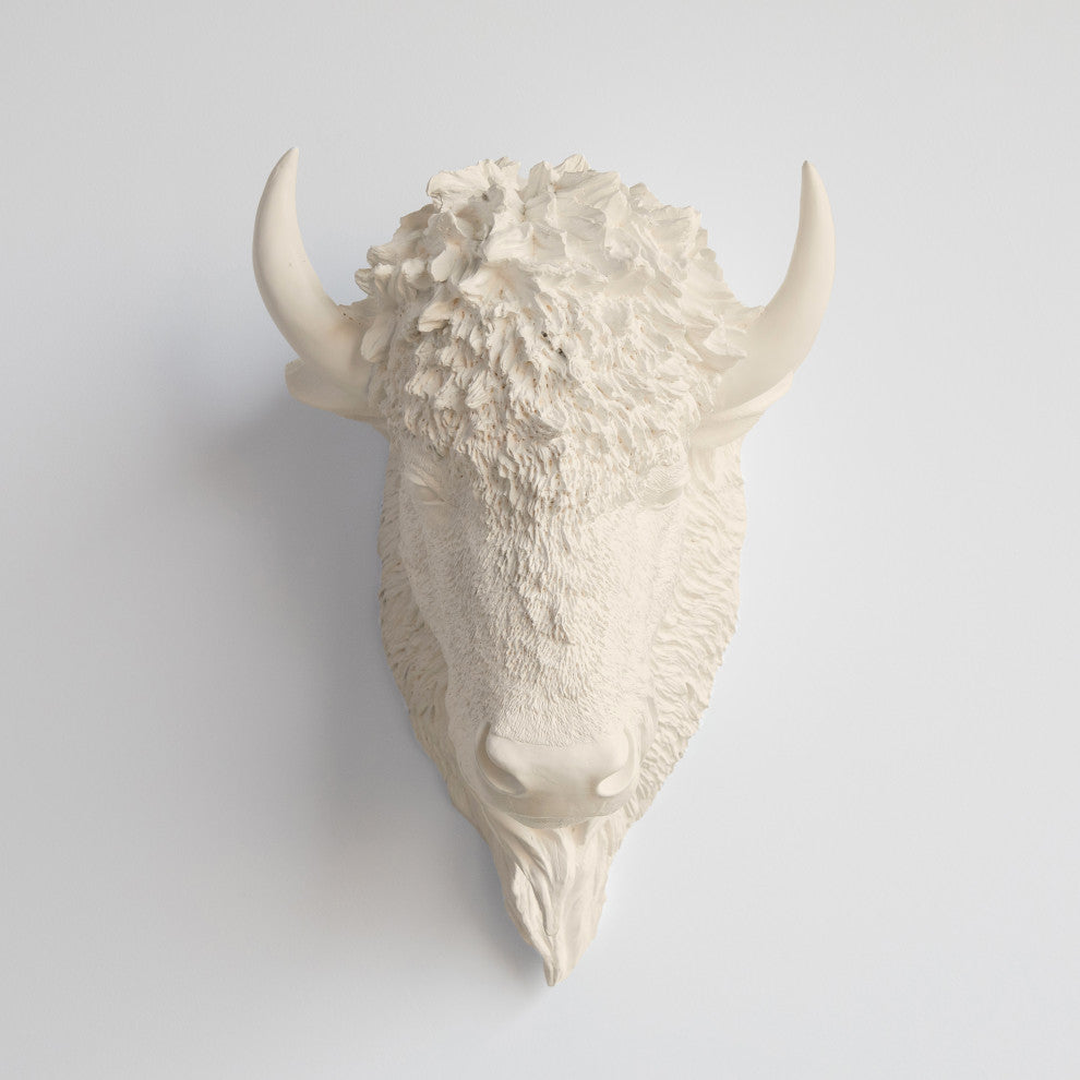 Faux Taxidermy Bison Head Wall Mount, Ivory