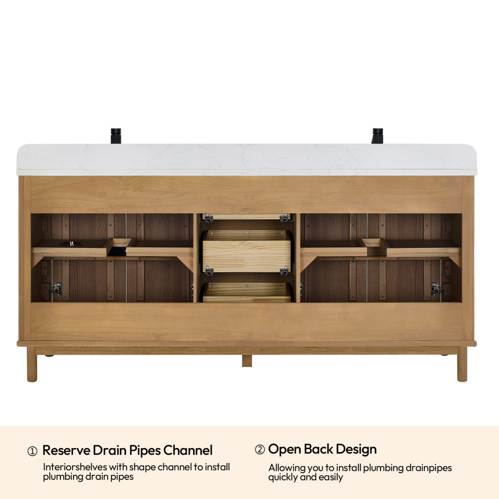 Seoul Bath Vanity, Composite Stone Top No Mirror, Washed Ash Grey, 72", Double Vanity