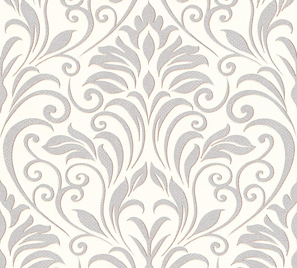 Moments, Baroque Motifs, Flowers And Garlands Cream Wallpaper Roll, Modern