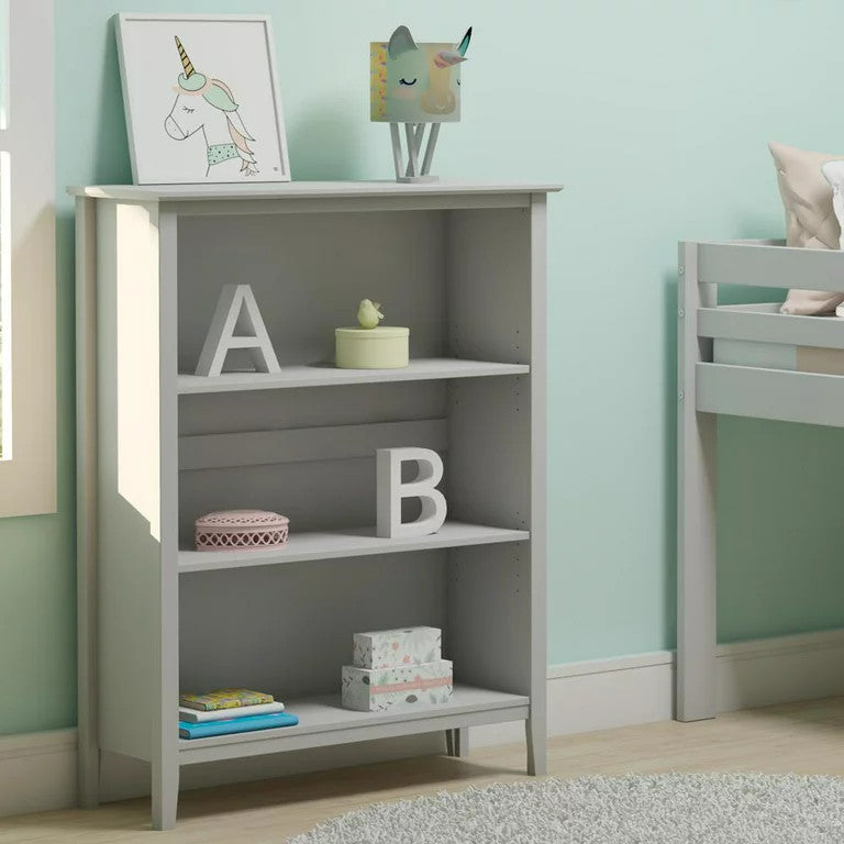 Traditional Bookcase, Pinewood Construction With 2 Adjustable Shelves, Dove Gray