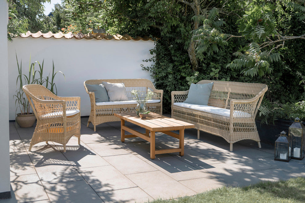 Charlot 3-Seater Sofa With Cushion, Natural Finish, Sailcloth Seagull Upholstery