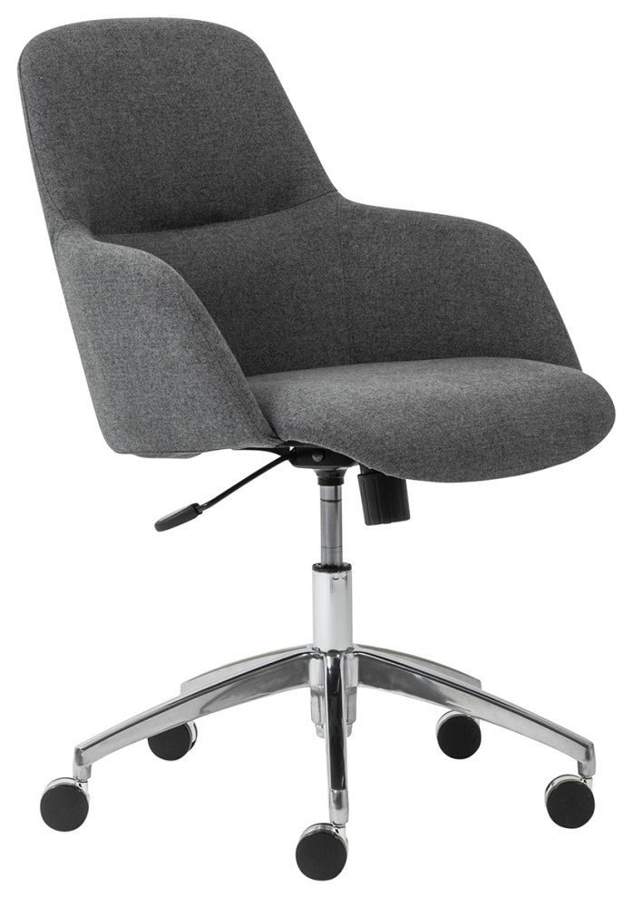 Minna Low Back Office Chair, Polished Aluminum Base, Dark Gray